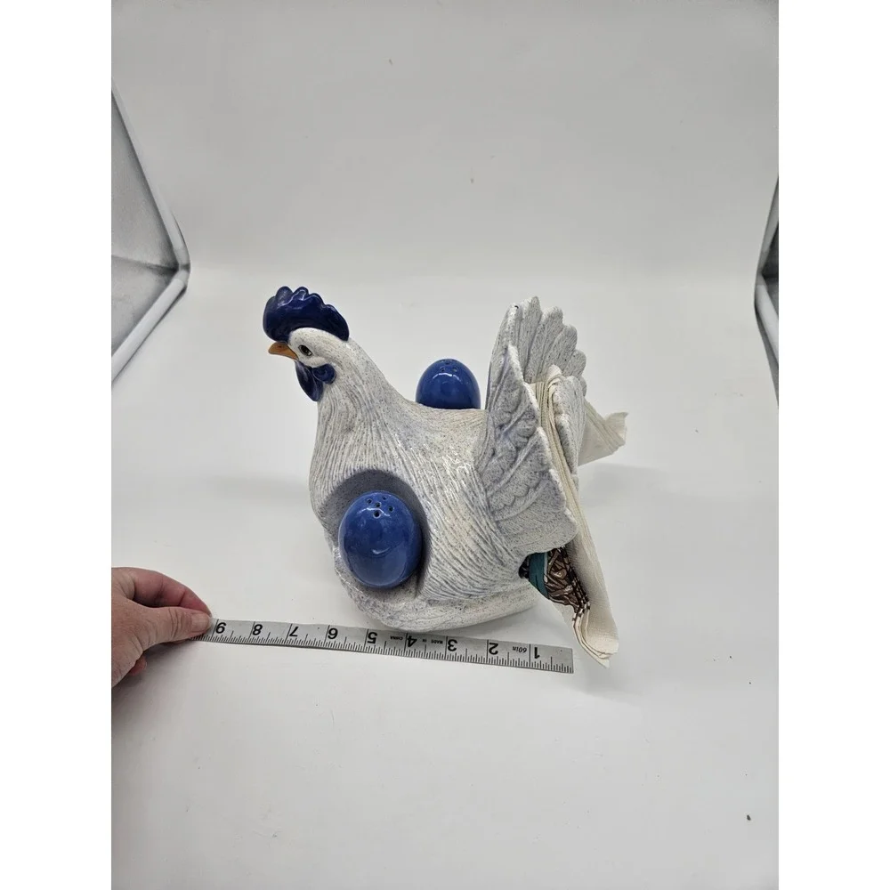 Dutch Blue Ceramic Hen Napkin Holder Blue Egg S&P Shakers